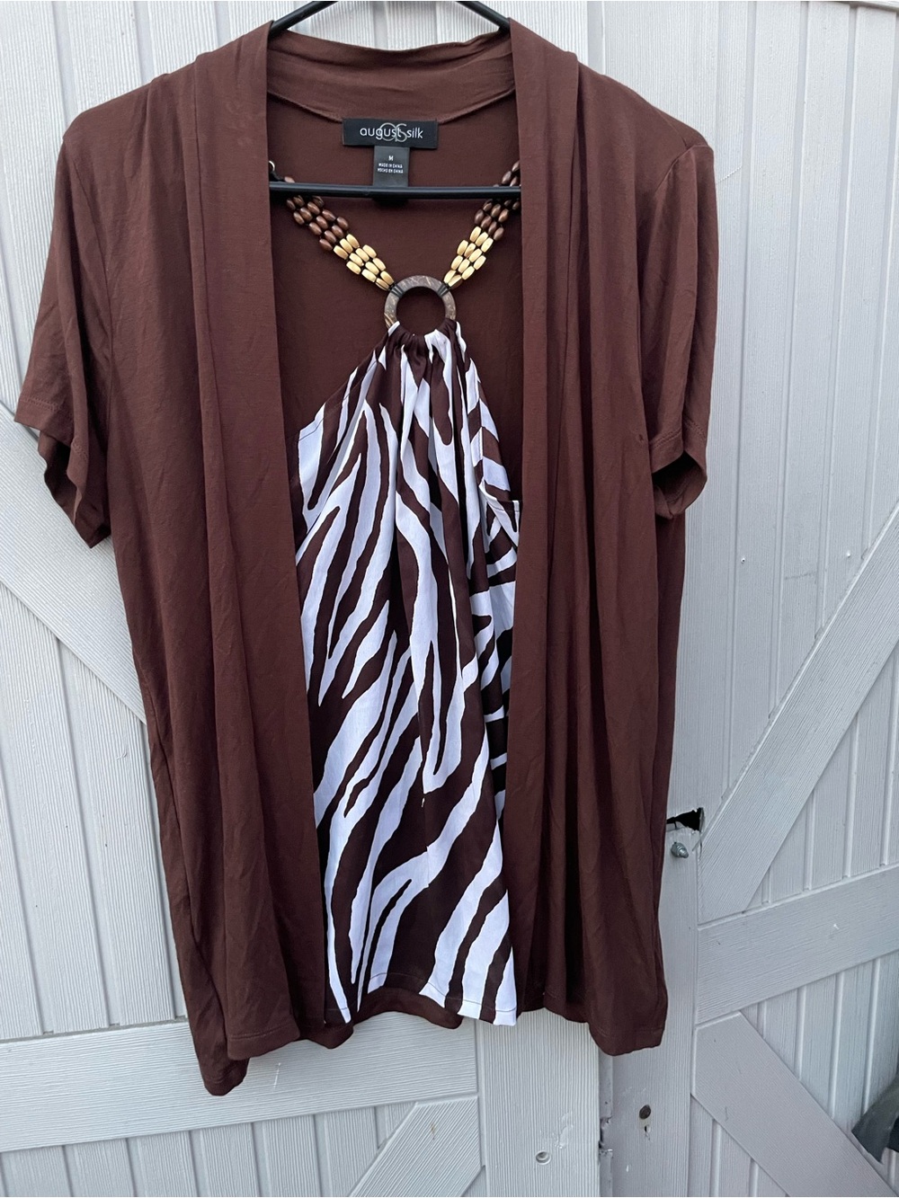 August Silk Brown & White Zebra Print Layered Women’s Top Size Medium